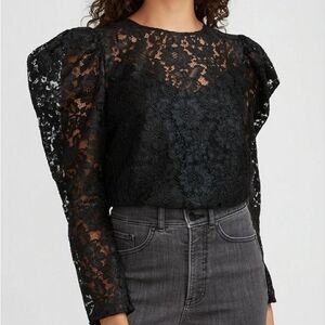 Express Lace Black Puff Sleeve Top